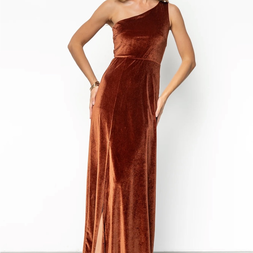 Baltic Born Tatiana Velvet One Shoulder Maxi Dress in Bronze